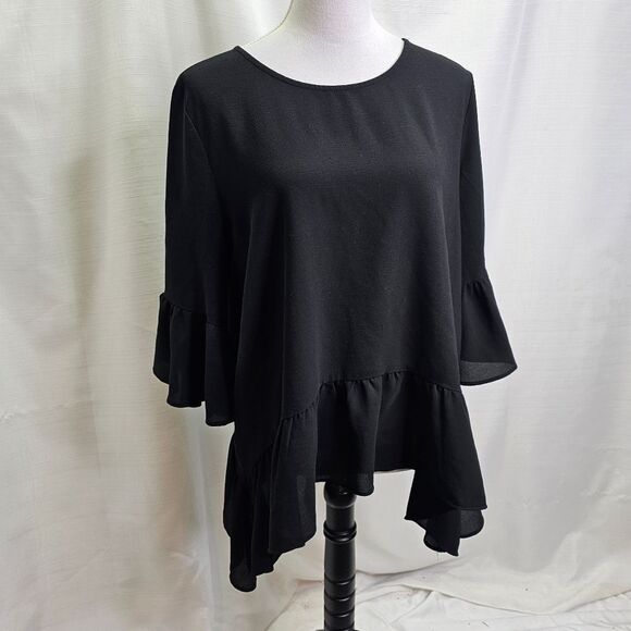 Gibson Ruffle Hankerchief Hem Popover Blouse Size Large - Picture 10 of 10